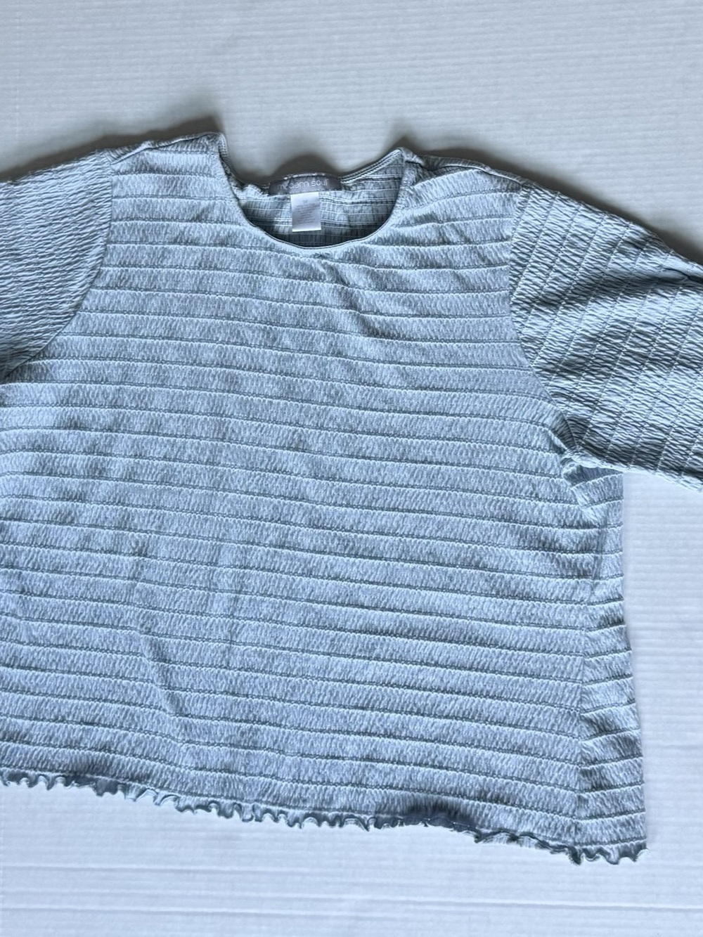 Modern Soul Textured Long Sleeve Top in light Blue, Size 1X